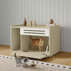 Meuble cache-litière pour chat en bois beige/noir avec porte abattante, pour 1 chat