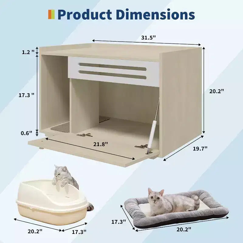 Meuble cache-litière pour chat en bois beige/noir avec porte abattante, pour 1 chat