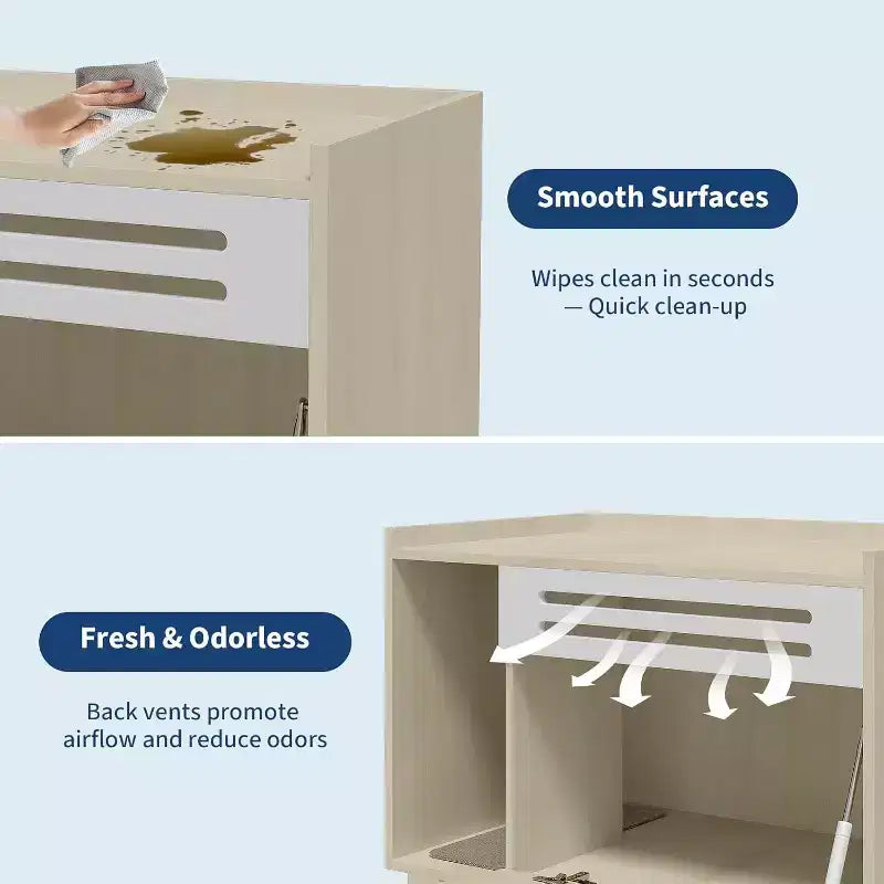 Meuble cache-litière pour chat en bois beige/noir avec porte abattante, pour 1 chat