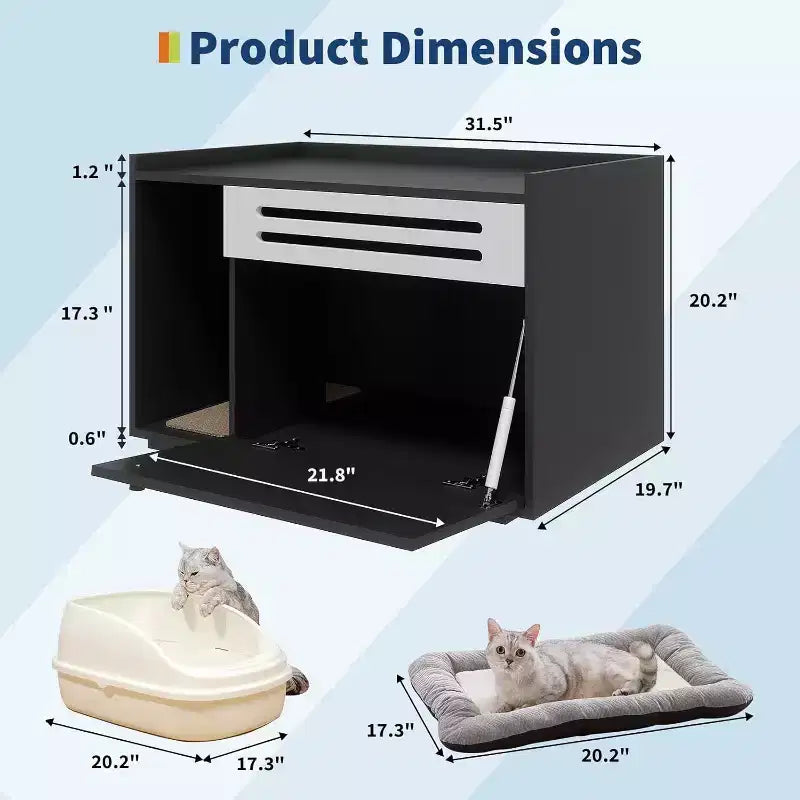 Meuble cache-litière pour chat en bois beige/noir avec porte abattante, pour 1 chat