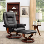 Fauteuil inclinable pivotant en similicuir marron avec ottoman, 1 personne