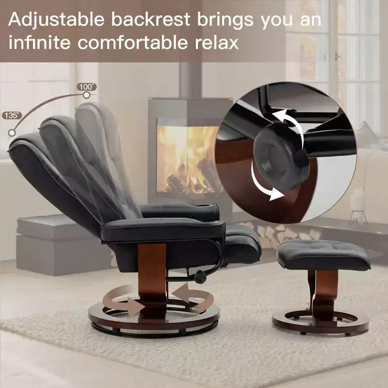 Fauteuil inclinable pivotant en similicuir marron avec ottoman, 1 personne