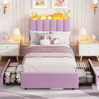 Lit jumeau avec tête de lit bibliothèque ondulée, LED RVB et 2 tiroirs – Rose foncé / Rose / Blanc, 1 personne