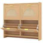 Shoe Cabinet, Entryway Cabinet  Rattan 4-Tier Cabinet with Flip Drawers Space-Saving for Hallway/Furniture