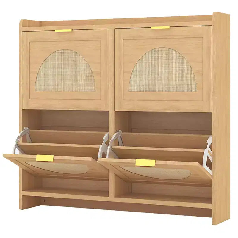 Shoe Cabinet, Entryway Cabinet  Rattan 4-Tier Cabinet with Flip Drawers Space-Saving for Hallway/Furniture