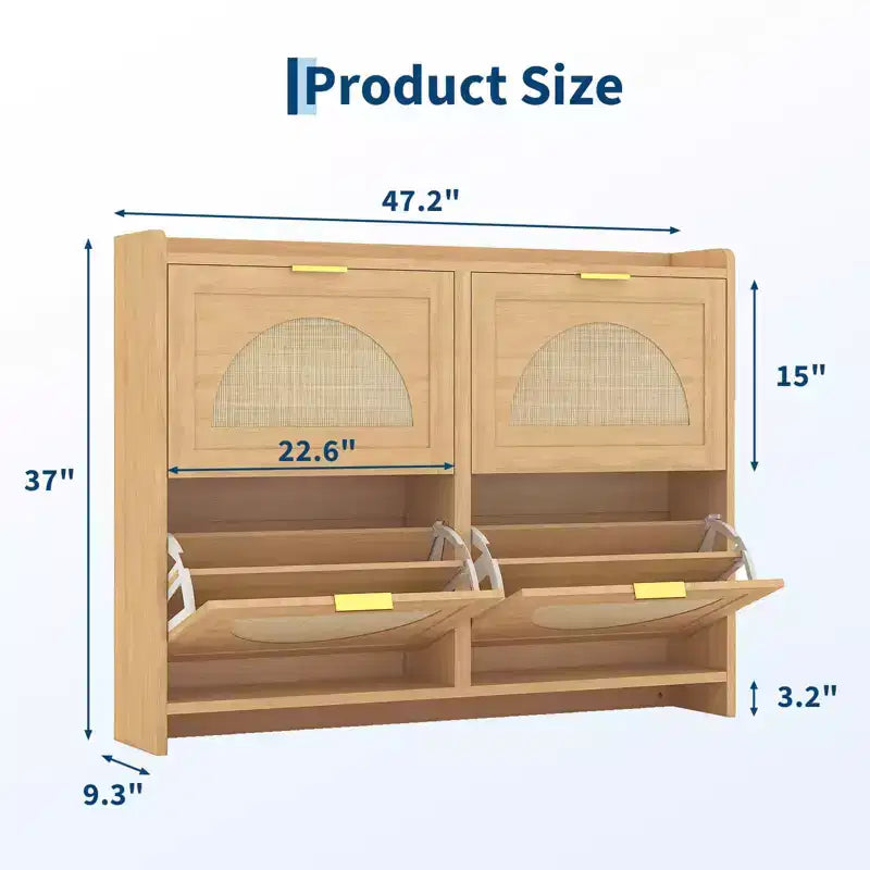 Meuble à chaussures 4 niveaux en rotin marron avec abattant, entrée simple