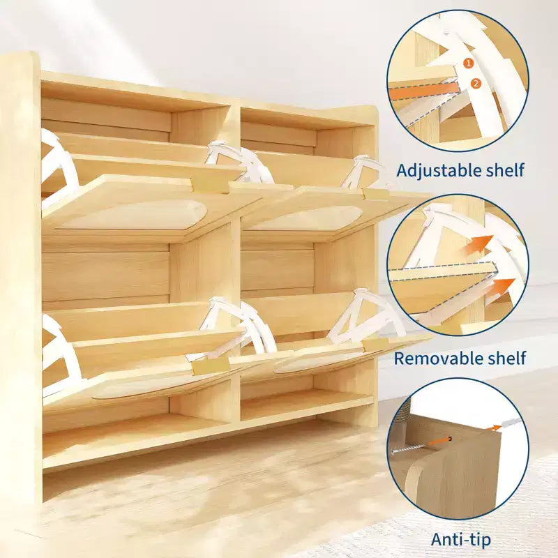 Meuble à chaussures 4 niveaux en rotin marron avec abattant, entrée simple