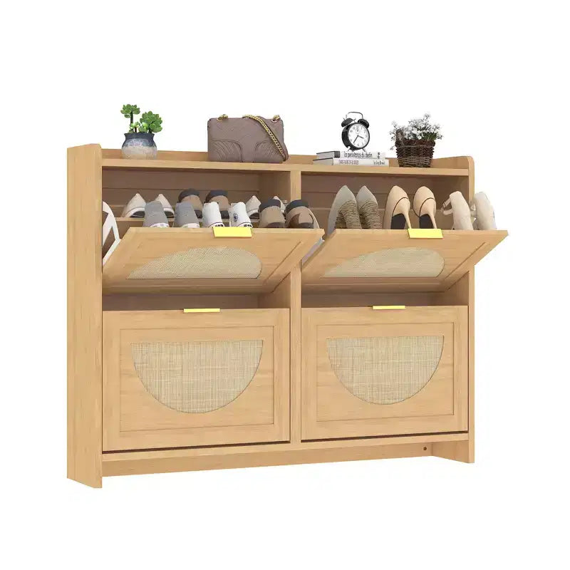 Meuble à chaussures 4 niveaux en rotin marron avec abattant, entrée simple