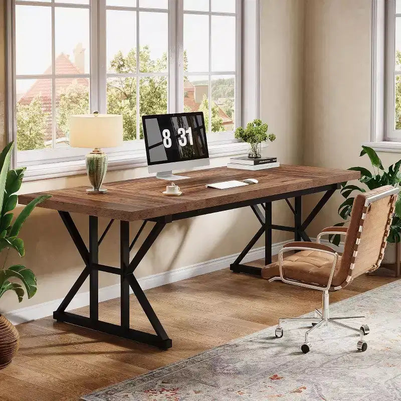 Bureau de direction industriel marron/noir, simple, 70,86"