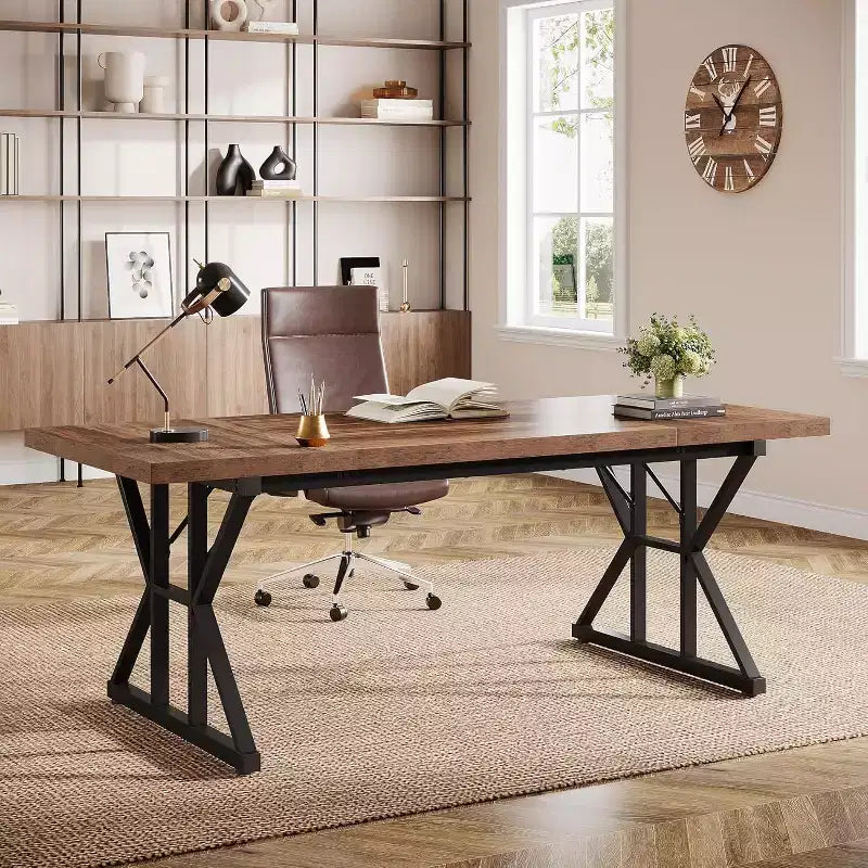 Bureau de direction industriel marron/noir, simple, 70,86"