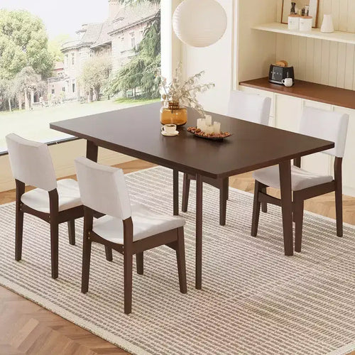 GDFStudio Crawford 5-Piece Modern Dining Set - Rectangular Solid Wood Table & Upholstered Linen Chairs