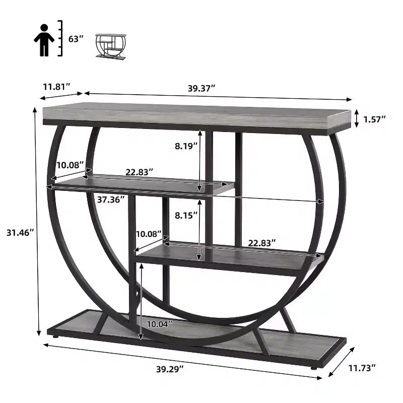 Console 4 niveaux avec rangement ouvert – Plateau imitation marbre, cadre en métal, plusieurs couleurs