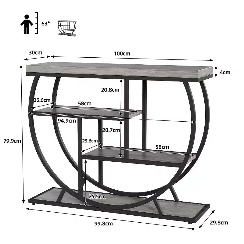 Console 4 niveaux avec rangement ouvert – Plateau imitation marbre, cadre en métal, plusieurs couleurs