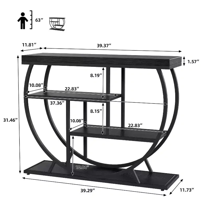 Console 4 niveaux avec rangement ouvert – Plateau imitation marbre, cadre en métal, plusieurs couleurs