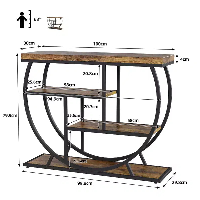 Console 4 niveaux avec rangement ouvert – Plateau imitation marbre, cadre en métal, plusieurs couleurs