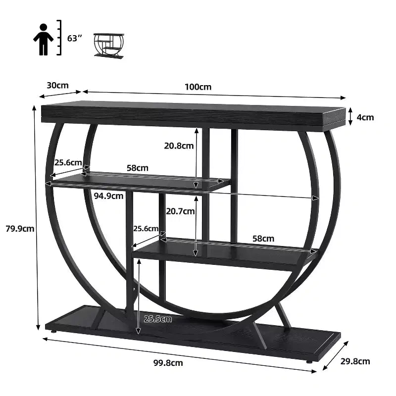 Console 4 niveaux avec rangement ouvert – Plateau imitation marbre, cadre en métal, plusieurs couleurs
