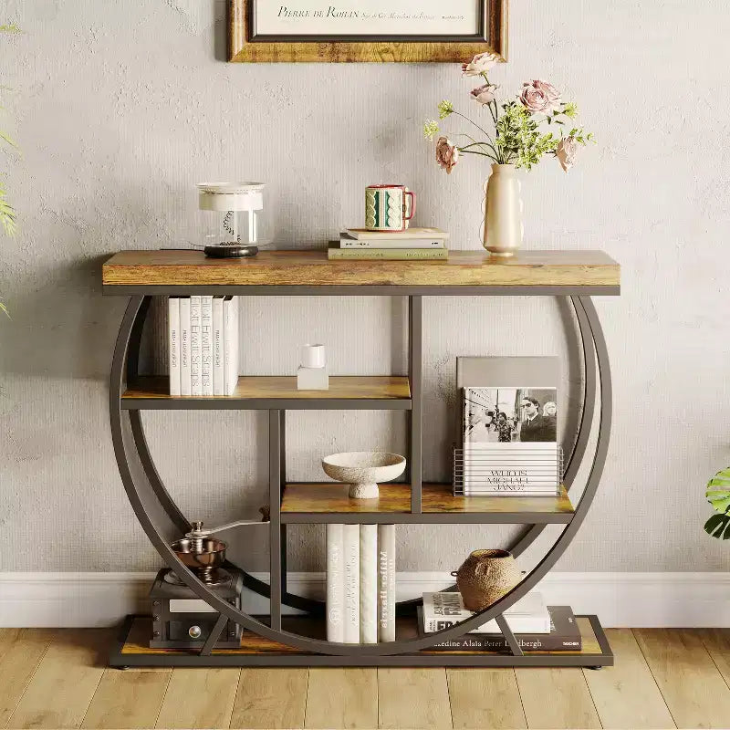 Console 4 niveaux avec rangement ouvert – Plateau imitation marbre, cadre en métal, plusieurs couleurs