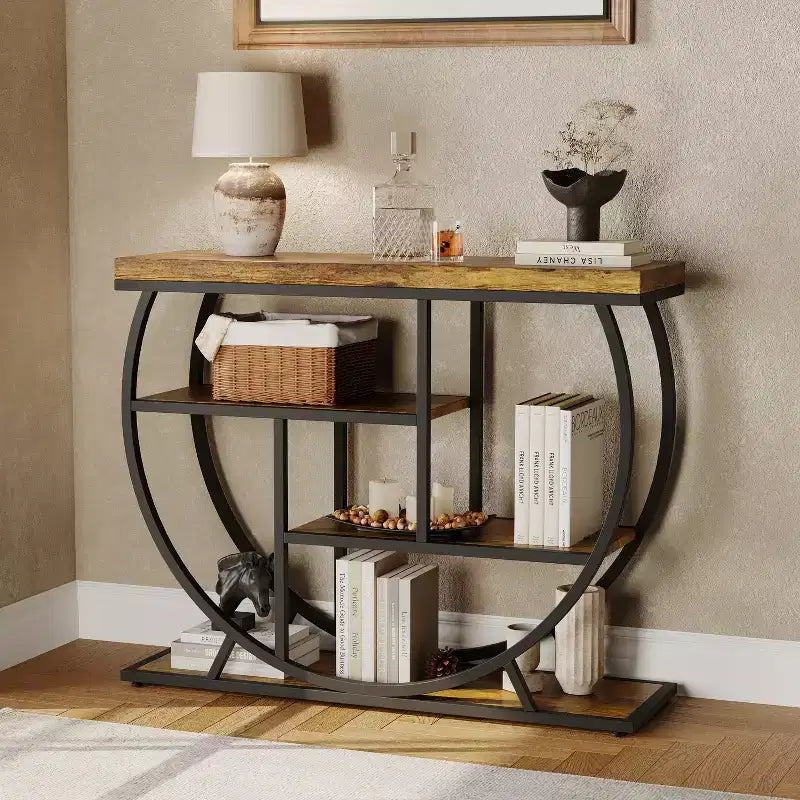 Console 4 niveaux avec rangement ouvert – Plateau imitation marbre, cadre en métal, plusieurs couleurs