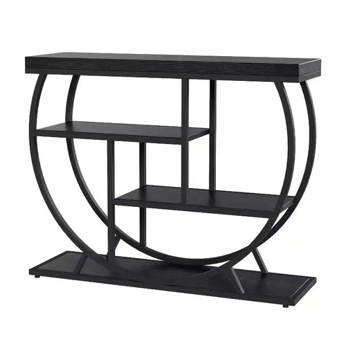 Acekool Slim Farmhouse Console Table, Faux Marble 4-Tier Entryway Table with Open Storage for Hallway or Living Room