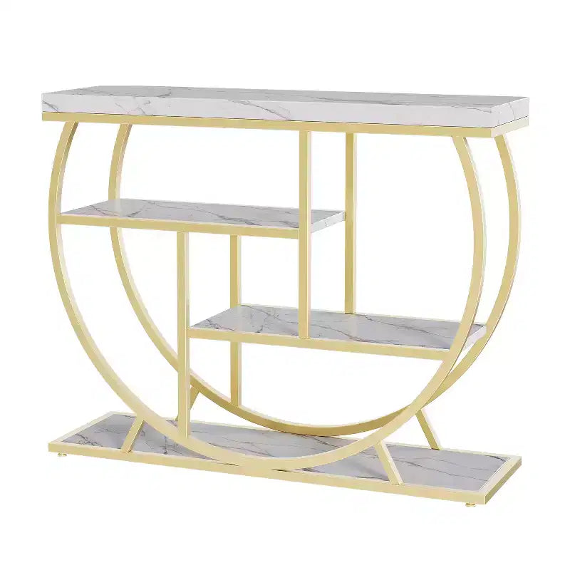 Console 4 niveaux avec rangement ouvert – Plateau imitation marbre, cadre en métal, plusieurs couleurs