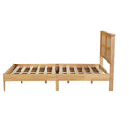 Lit plateforme avec tête de lit en rotin naturel, coloris Expresso / Chêne blanc – Double / Grand / Très grand