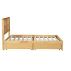 Lit plateforme avec tête de lit en rotin naturel, coloris Expresso / Chêne blanc – Double / Grand / Très grand