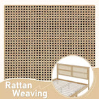 Lit plateforme avec tête de lit en rotin naturel, coloris Expresso / Chêne blanc – Double / Grand / Très grand