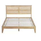 Lit plateforme avec tête de lit en rotin naturel, coloris Expresso / Chêne blanc – Double / Grand / Très grand