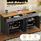 Meuble TV de ferme 3 pièces noir/gris, style Mid-Century, convient aux téléviseurs jusqu'à 70 po