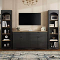 MAYEERTY Black 3-Piece Farmhouse Entertainment Center, Mid-Century TV Stand for 70 TVs
