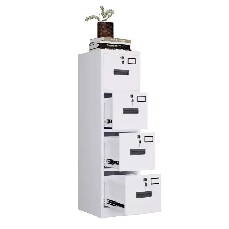 Heavy Duty Steel File Cabinet with 4 Lockable Drawers, Vertical Organizer for A4/Letter/Legal Documents, Secure Storage for Home, Office, School,White