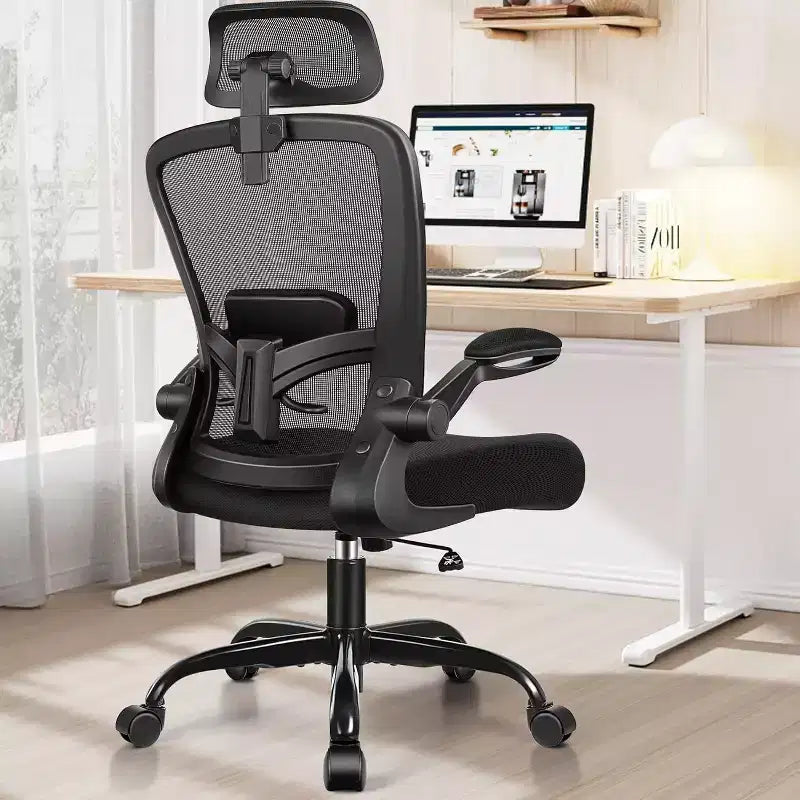 Chaise de bureau noire en maille à dossier haut, simple