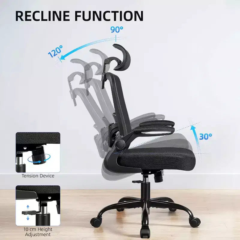 Chaise de bureau noire en maille à dossier haut, simple