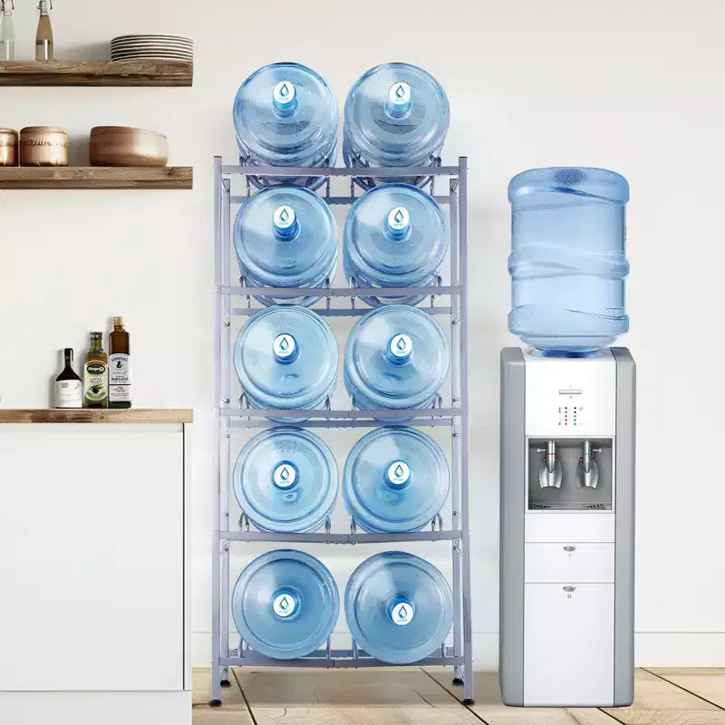 Étagère à gourdes noire à 5 niveaux, double rangée, en fer, pour 10 bouteilles