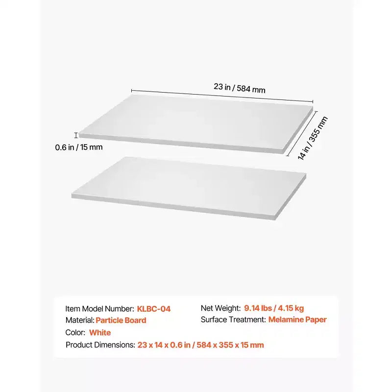 Tablettes en mélamine blanche, 2 pièces