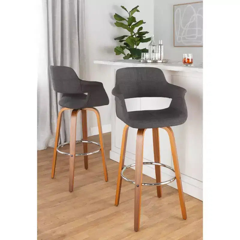 Tabouret de bar rembourré anthracite avec accoudoirs et pivotant, lot de 2