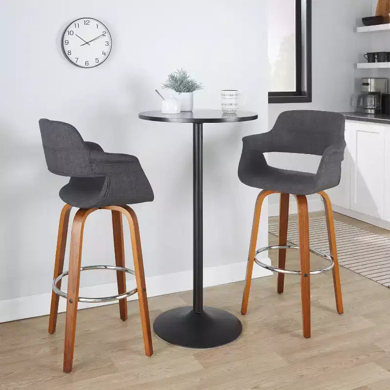 Tabouret de bar rembourré anthracite avec accoudoirs et pivotant, lot de 2