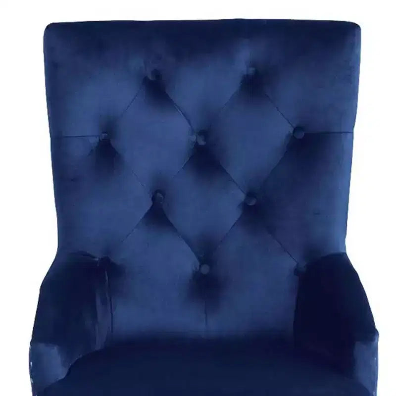 Chaise d'appoint sans accoudoirs en velours bleu, cadre noir, 1 place