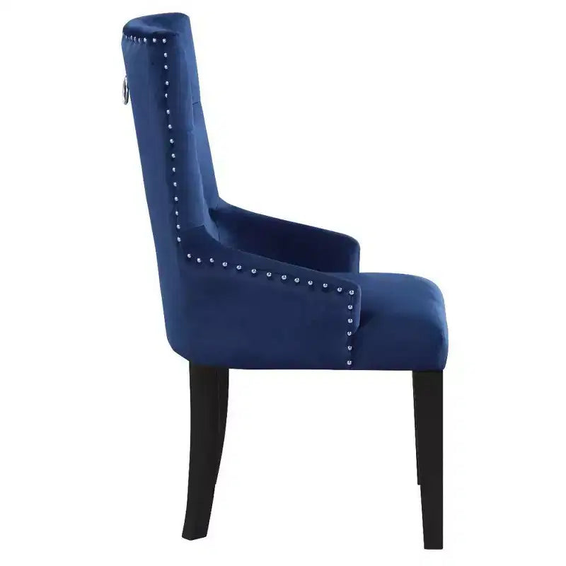 Chaise d'appoint sans accoudoirs en velours bleu, cadre noir, 1 place