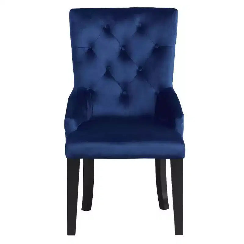 Chaise d'appoint sans accoudoirs en velours bleu, cadre noir, 1 place