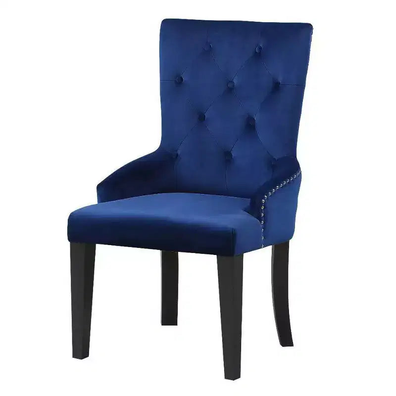 Chaise d'appoint sans accoudoirs en velours bleu, cadre noir, 1 place