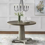 Ensemble de salle à manger rond sur pied, Noyer/Blanc vintage, 4 places