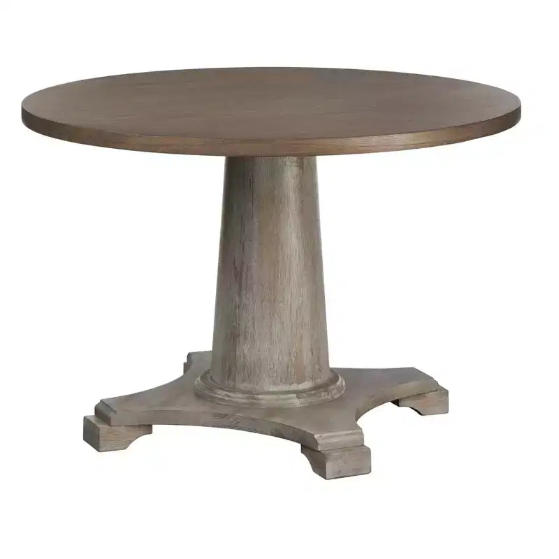 Ensemble de salle à manger rond sur pied, Noyer/Blanc vintage, 4 places