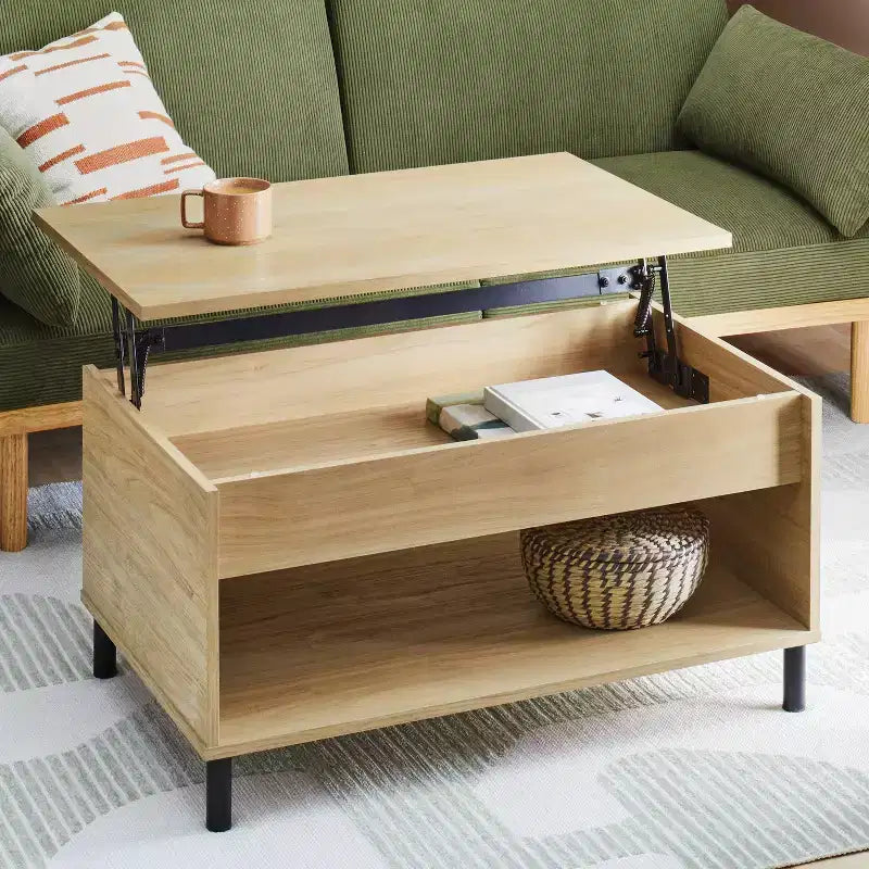 Table basse relevable marron avec rangement, rectangulaire, 1 pièce