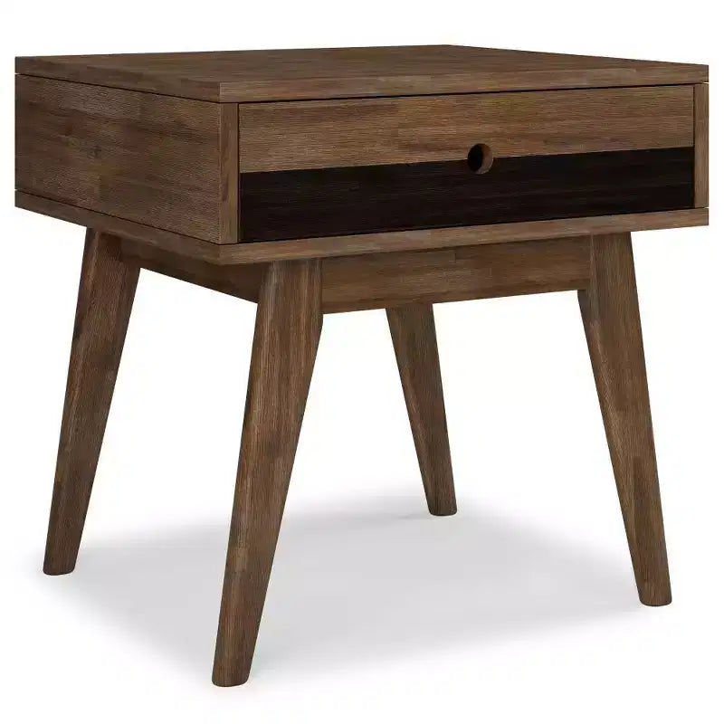 Wright End Table Rustic Natural Aged Brown - WyndenHall: Solid Hardwood, Mid-Century Storage, 1 Drawer