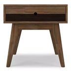 Table d'appoint carrée marron avec tiroir – Style Mid-Century, Bois d'acacia massif