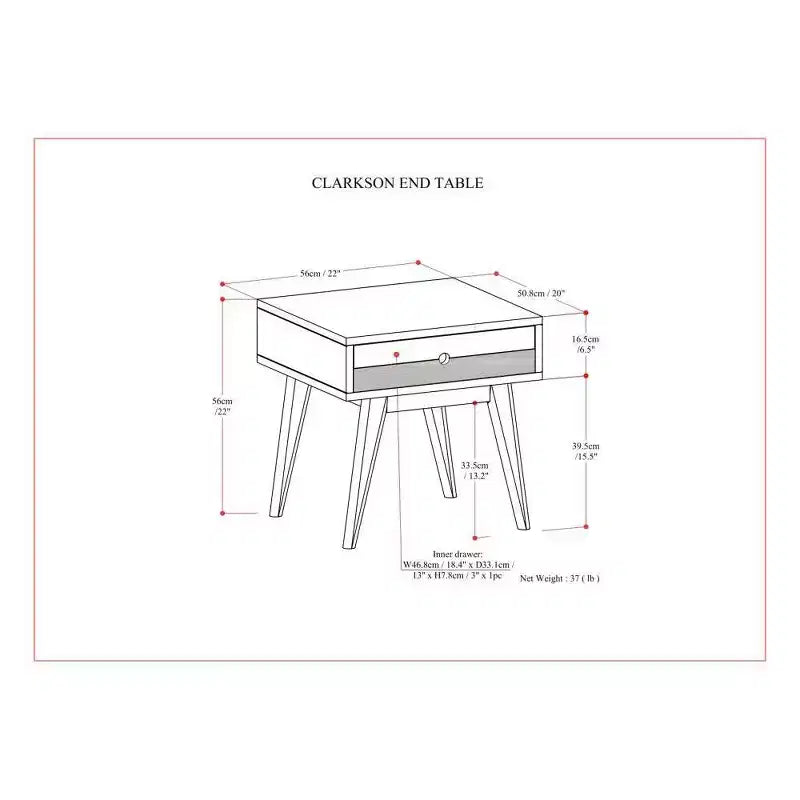 Table d'appoint carrée marron avec tiroir – Style Mid-Century, Bois d'acacia massif