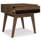 Table d'appoint carrée marron avec tiroir – Style Mid-Century, Bois d'acacia massif