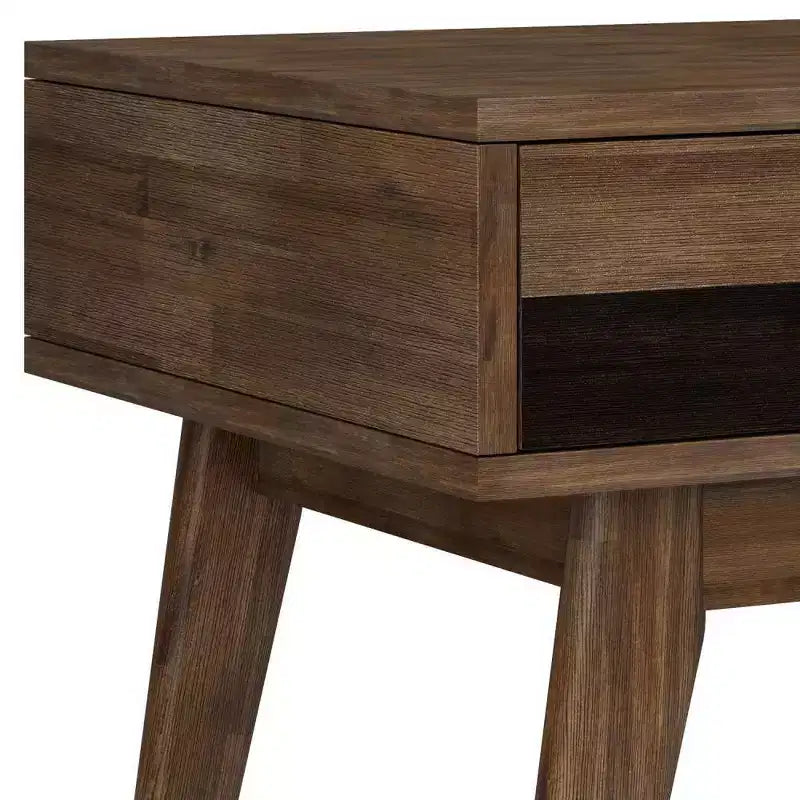 Table d'appoint carrée marron avec tiroir – Style Mid-Century, Bois d'acacia massif