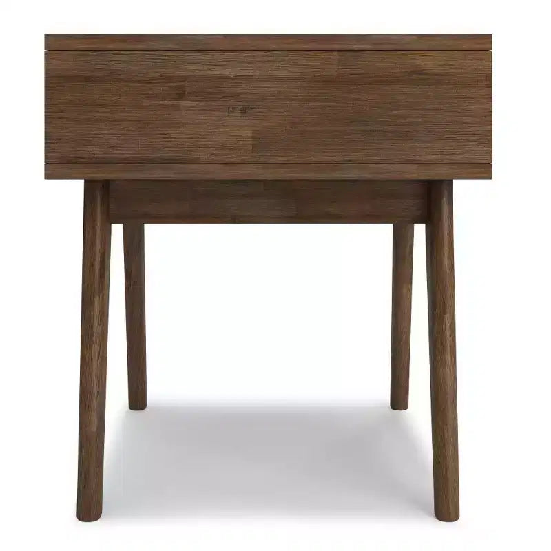 Table d'appoint carrée marron avec tiroir – Style Mid-Century, Bois d'acacia massif